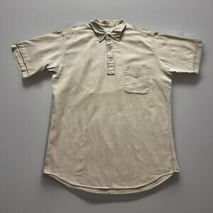 Jockey Club University Mens Large Vintage 70s Woven Polo Shirt Tan Casual